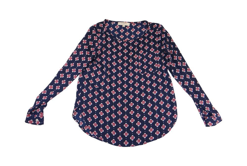 Ann Taylor LOFT Small Navy Blue Floral Blouse